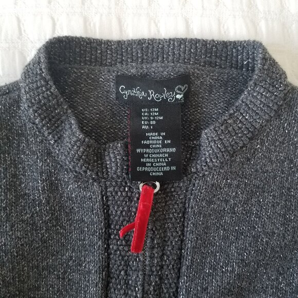 Cynthia Rowley Sweater Jacket Full Zip Grey Metallic Long Sleeve 9 - 12 Month - Picture 2 of 7